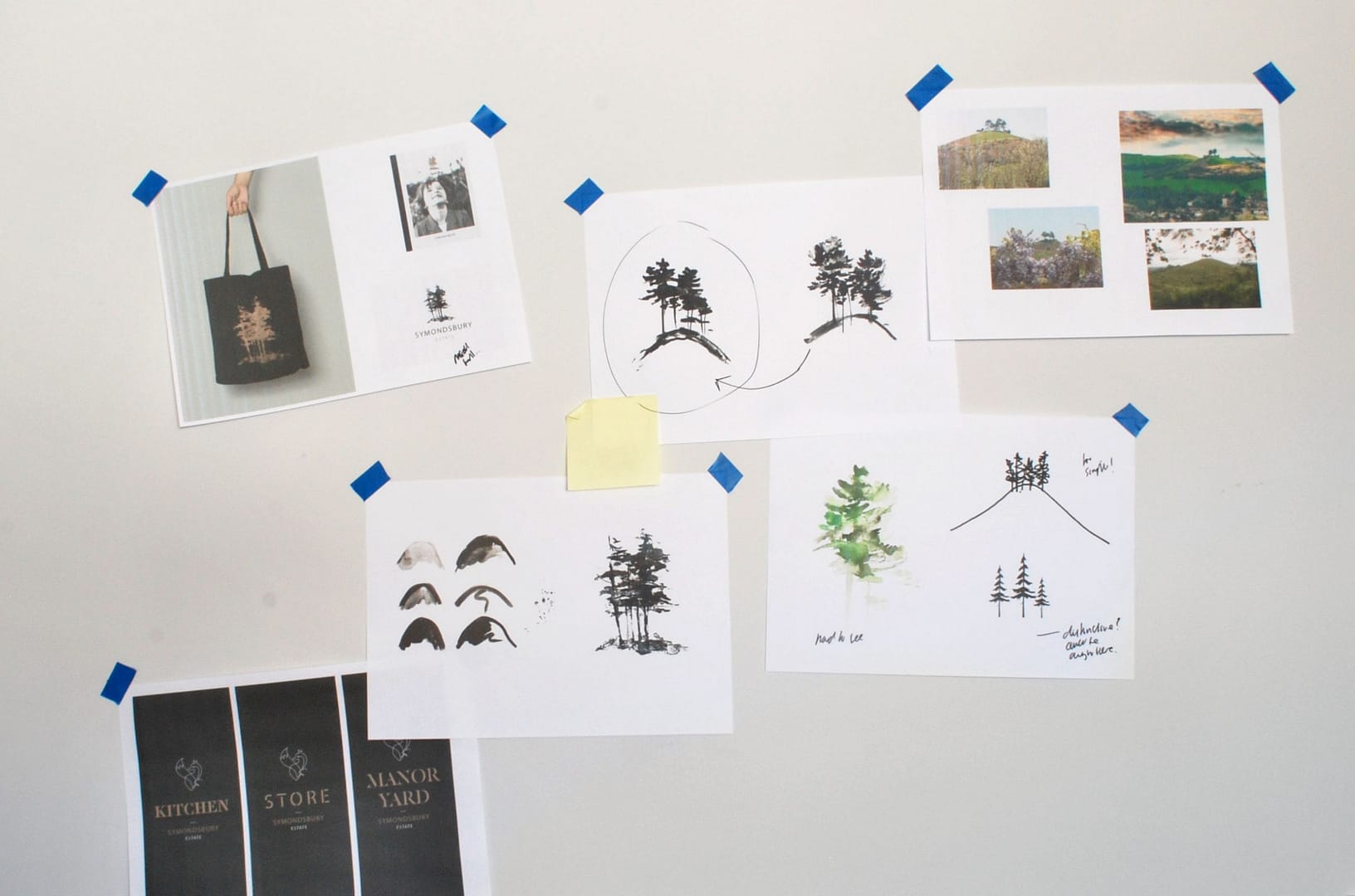 An image showing concept sketches from the Symondsbury Estates design process